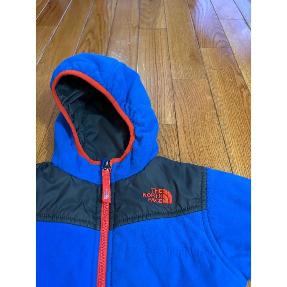 The North Face Reversible Hooded Jacket Toddler 4T Blue Black Fleece Puffer‎
